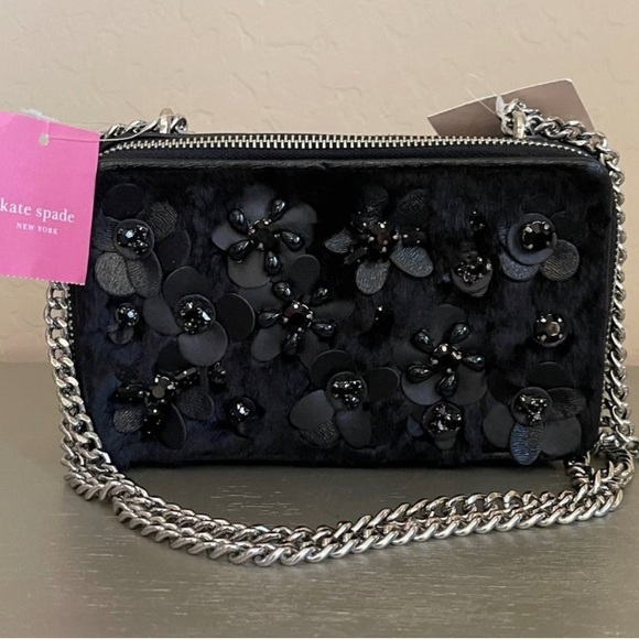 Authentic Rare Kate Spade shearling leather 2 zip Crosby double chain - Picture 10 of 12